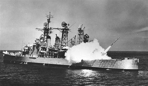 Uss Springfield Clg 7 Fires A Rim 2 Terrier Missile From Her Mk 9