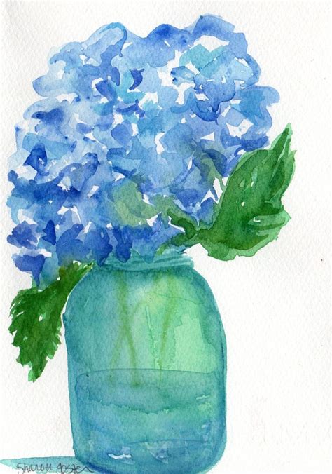 Original Hydrangeas Watercolors Paintings Watercolor Of Blue Etsy