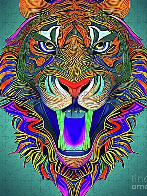 Ai Art Zentangle Sabre Tooth Tiger 2 Abstract Expressionism Jigsaw