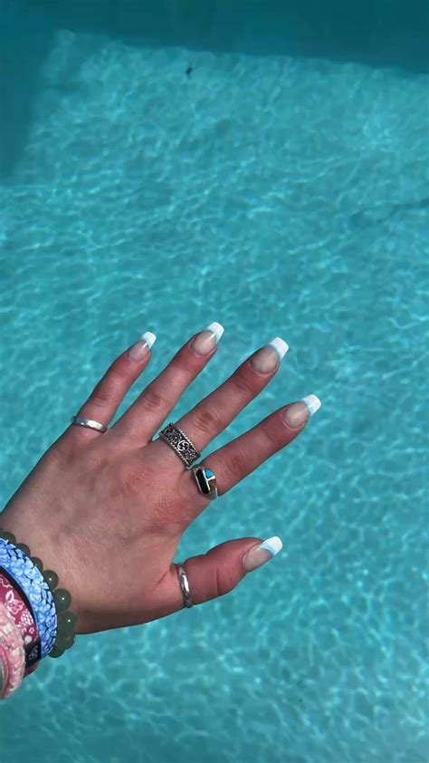 White French Tip Nails With Blue Detailing In 2022 French Tip Nails