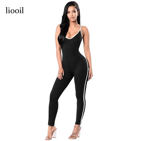 Liooil Spandex Sexy Straps Deep V Neck Rompers Womens Jumpsuit Summer