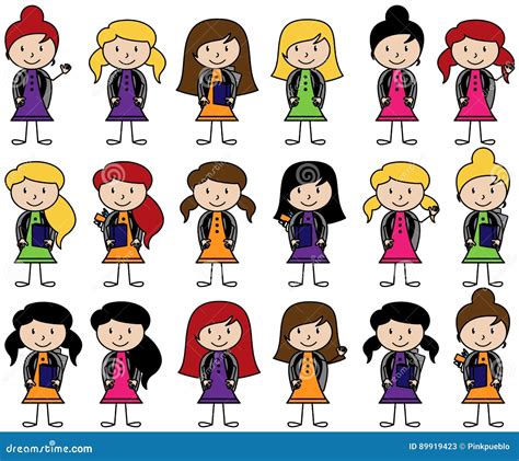 Collection Of Cute Stick Figure Students In Vector Format Stock Vector