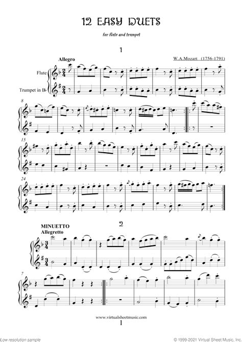 Mozart Easy Duets Sheet Music For Flute And Trumpet Free Preview