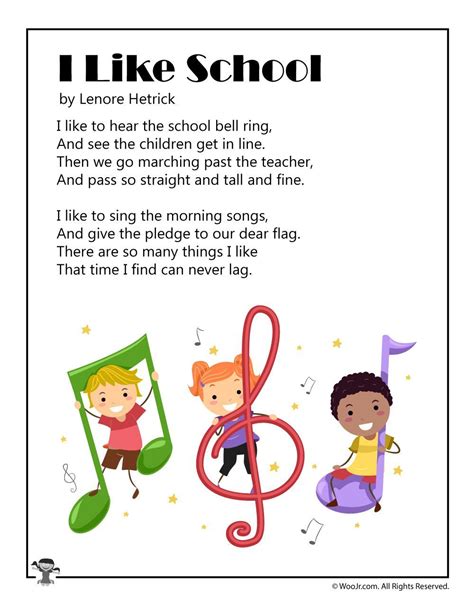 I Like School Printable Poem Poems About School English Poems For