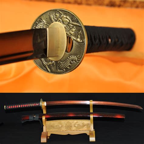 Japanese Samurai Full Tang Katana Folded Damascus Steel Black And Red