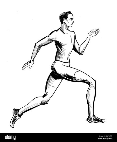 Male Athlete Running Ink Black And White Drawing Stock Photo Alamy