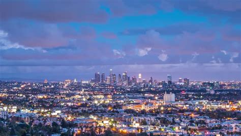 Los Angeles City Timelapse Transition From Dusk To Night View From