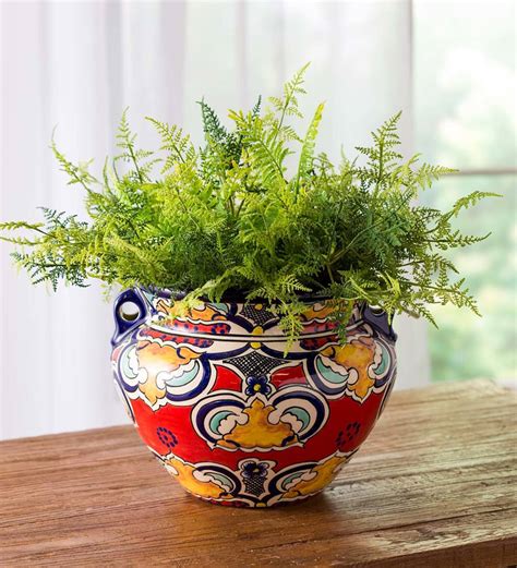 Authentic Mexican Talavera Ceramic Standing Planter Pot Red Plow