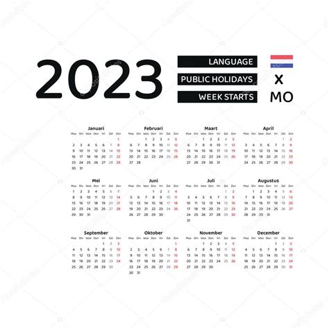 Calendario De Los Países Bajos 2023 La Semana Comienza El Lunes