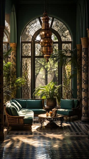 Premium Photo Elegant Sunlit Living Room With Moorish And Tropical
