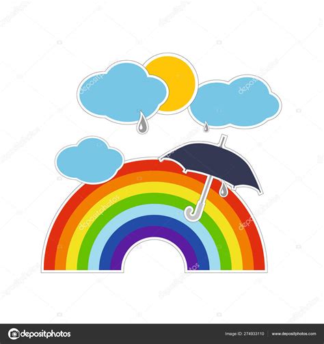 Rainbow Umbrella Sun Raindrops Stock Vector Image By ©olgalarionova11
