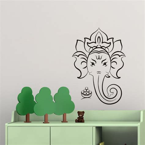 Ganesha Hindu God Wall Art Stickers Head Of Elephant Religious Vinyl