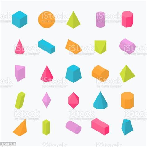 Huge Set Of 3d Geometric Shapes With Isometric Views Stock Illustration
