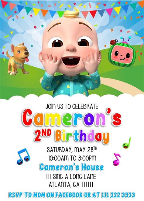 Cocomelon Invitation In 2021 Cocomelon Invitation 2nd Birthday Party