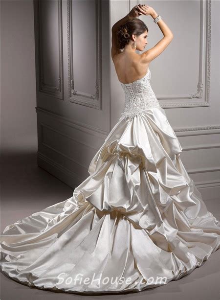 Romantic Ball Gown Strapless Champagne Satin Lace Beaded Corset Wedding