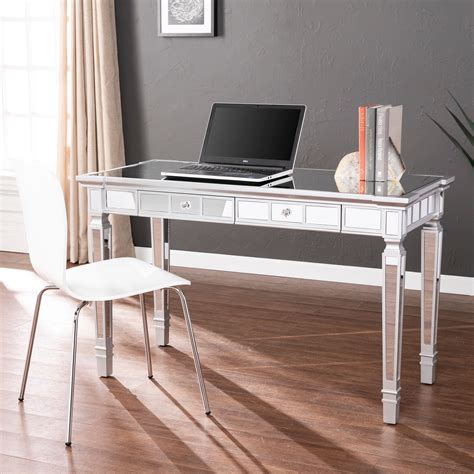 Glairon Glam Mirrored Writing Desk W Drawers Mirrored By Ember