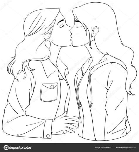 lesbian couple kissing doodle outline illustration stock vector by ©interactimages 665606872
