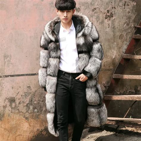 Real Fur Jacket Men Winter Thick Warm Fur Coat Natural Fox Silver Fox