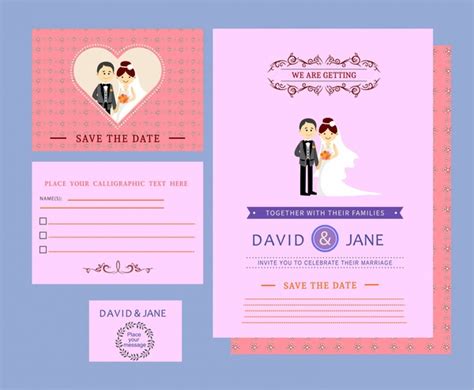 Wedding Card Templates Couple Design On Colored Background Free Vector In Adobe Illustrator Ai