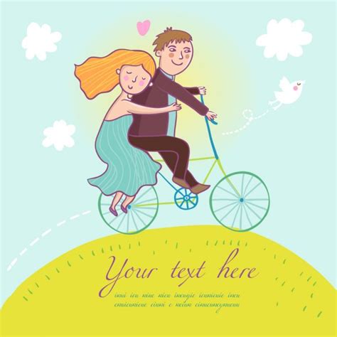 Couple Love Ride Tandem Bicycle Card Happiness Stock Vector Image By ©mast3r 97265948