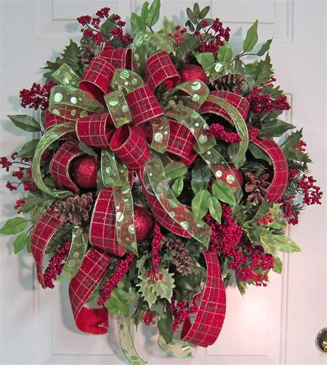Xl Gorgeous Christmas Door Wreath Outdoor Holiday Wreath Double Ribbons Christmas Ideas