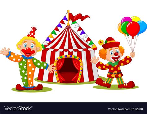 Cartoon Happy Clown In Front Of Circus Tent Vector Image