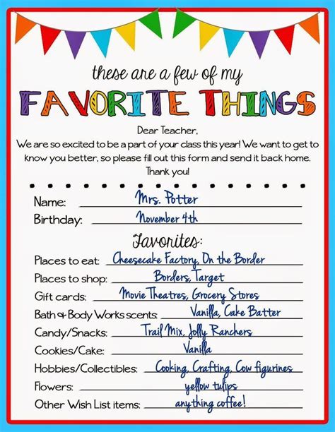 Favorite Things Questionnaire For Employees Employment Hjq