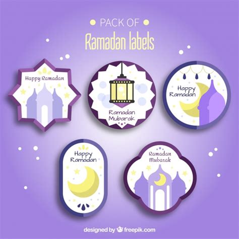 Set Of Beautiful Stickers Of Ramadan Free Vector