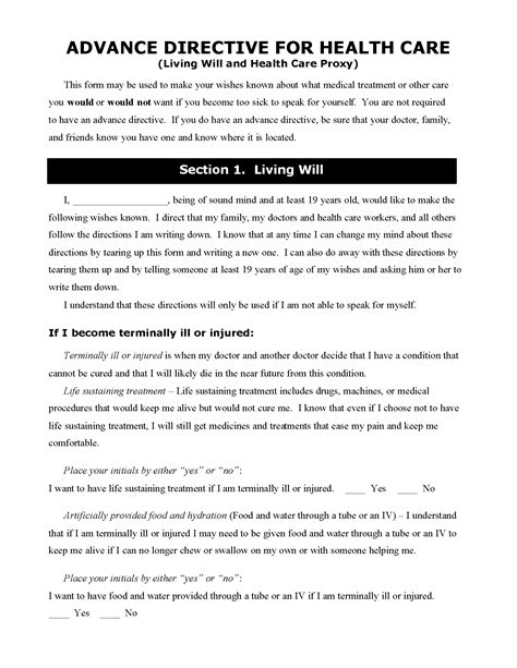 Fillable Advance Health Care Directive Form Printable Pdf Download