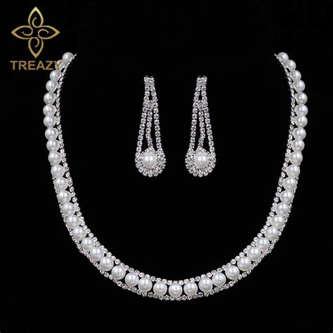 treazy imitation pearl crystal bridal wedding jewelry sets african jewelry sets choker necklace