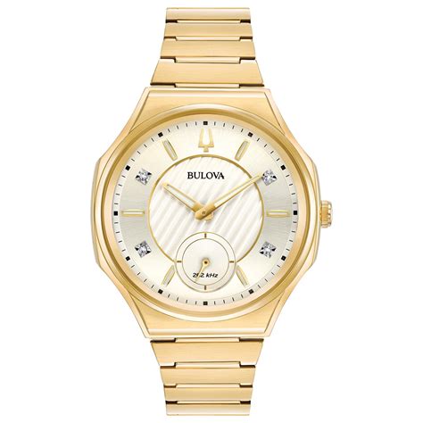 Bulova Womens Curv Gold Tone Diamond Watch