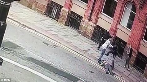 Manchester Thugs Jump On Mans Head After Beating Him Up Daily Mail Online