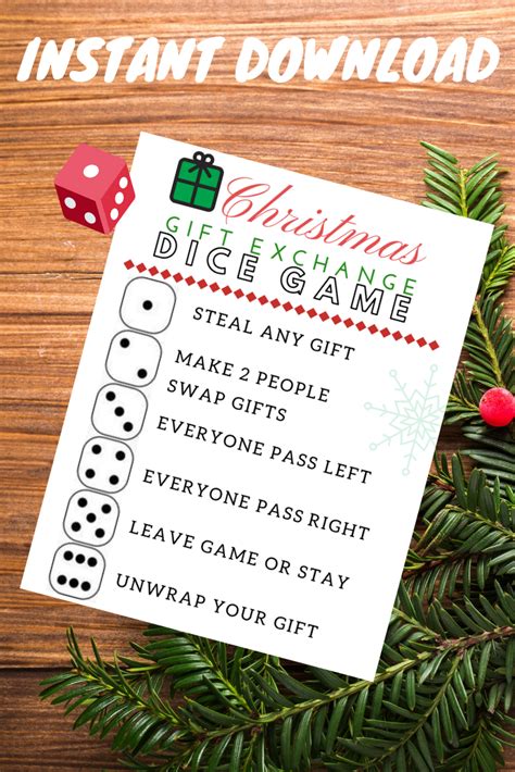 Christmas Dice Game T Exchange Rules Printable