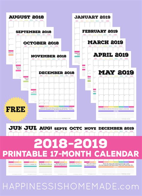 2018 2019 Free Printable Calendar Printable Monthly Calendar Vrogue