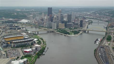 48k Stock Footage Aerial Video Approaching Downtown Pittsburgh