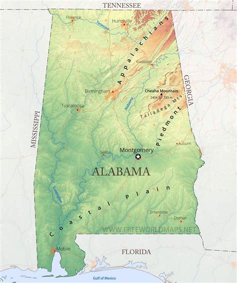 Physical Map Of Alabama