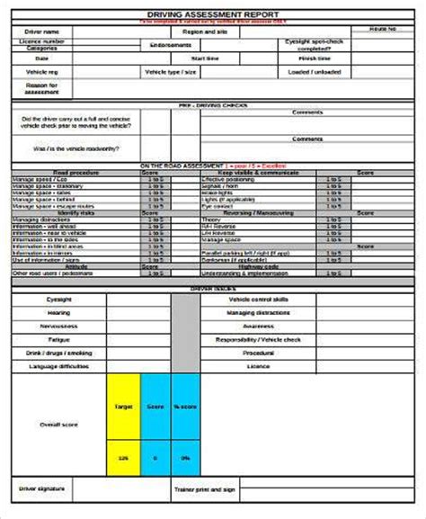 driver assessment form samples   ms word