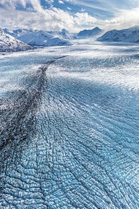 Aerial View Of The Knik Glacier Spring Southcentral Alaska Stock