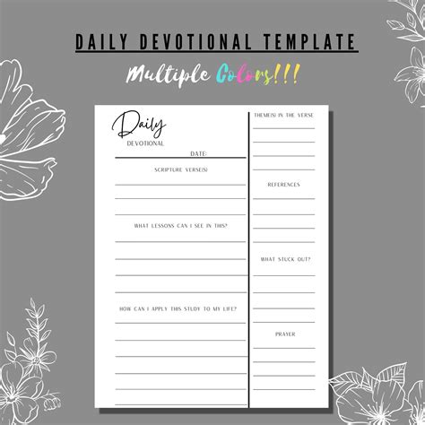 Daily Devotional Template Printable Multicolor Bundle Pdf 85x11 Size