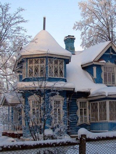 Russian Wooden Dacha A Kind Of A Holiday House In Winter Russian Wooden Wooden