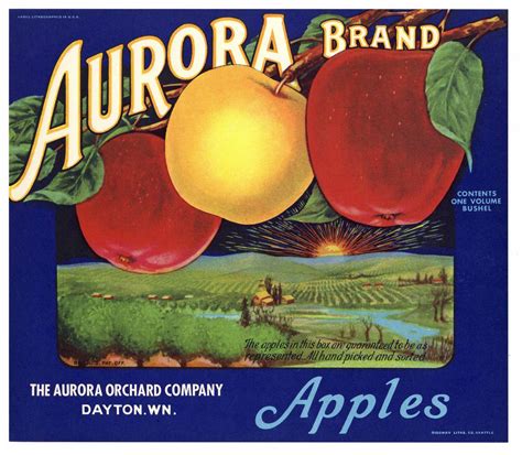 Aurora Brand Vintage Apple Crate Label Blue Thelabelman
