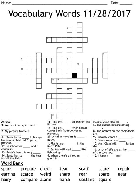 Vocabulary Words 11282017 Crossword Wordmint