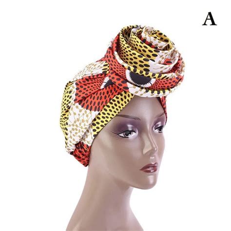 African Print Head Wrap Ankara Satin Lined Rose Knot Pre Tied Turban Afro Hair Protective