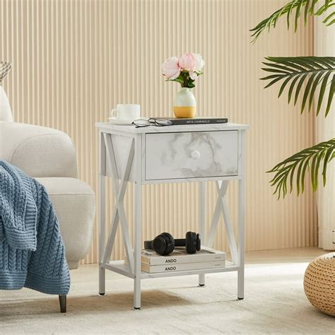 Vecelo Nightstand With Drawer And Open Storage Shelves Bedside End