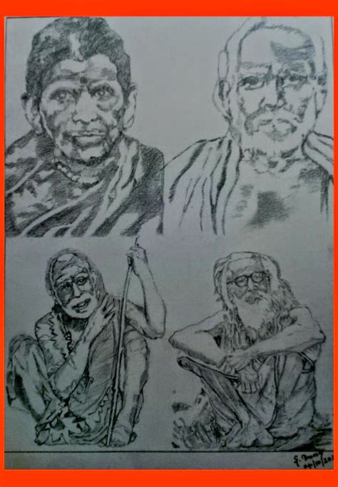 Mahaperiyava Paintings Mahaperiyava With Amma Appa Thambi Pencil Sketch