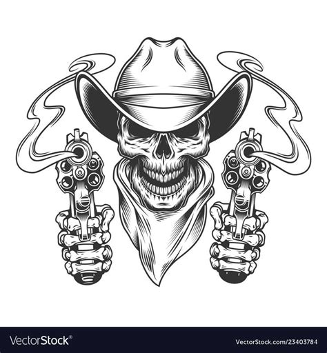 Your cowboy hat gun stock images are ready. Vintage cowboy skull in neck scarf and skeleton hands ...