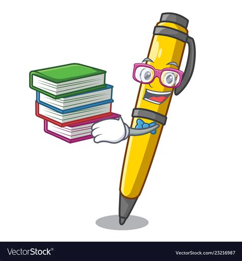 Student With Book Antique Ink Pen Shape On Cartoon