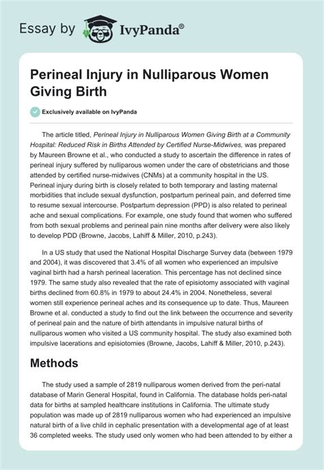 Perineal Injury In Nulliparous Women Giving Birth 1134 Words