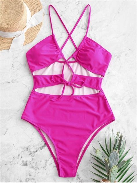37 Off 2021 Zaful Cut Out Criss Cross One Piece Swimsuit In Rose Red