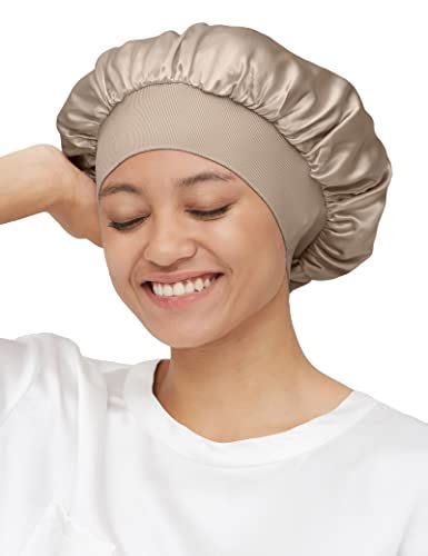 Satin Silk Lined Sleep Cap Frizzy Hair Beanie Adjustable Bonnet Slouchy